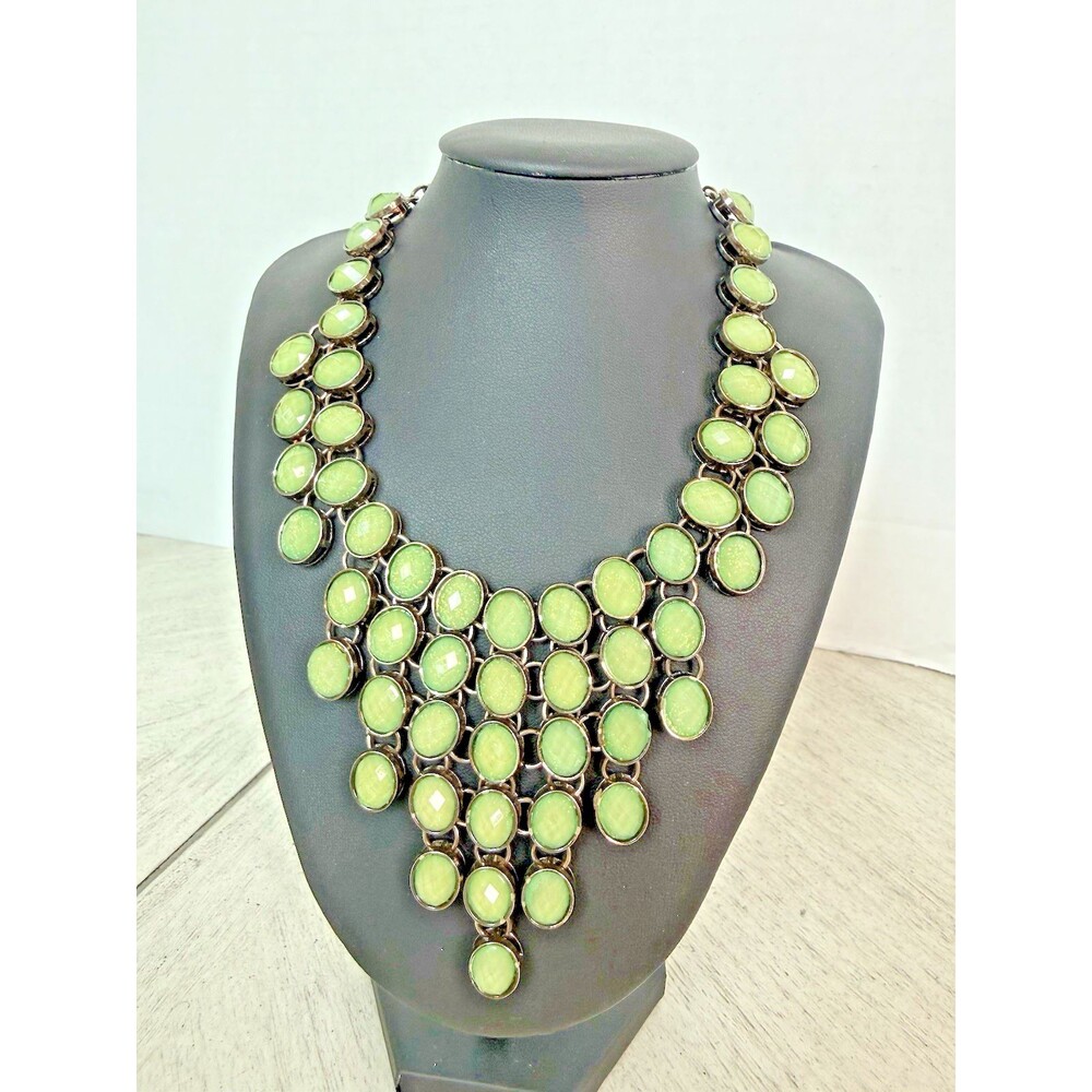 Mint Green Faceted Stone Bib Choker Necklace Cascading Multi-Tiered Statement